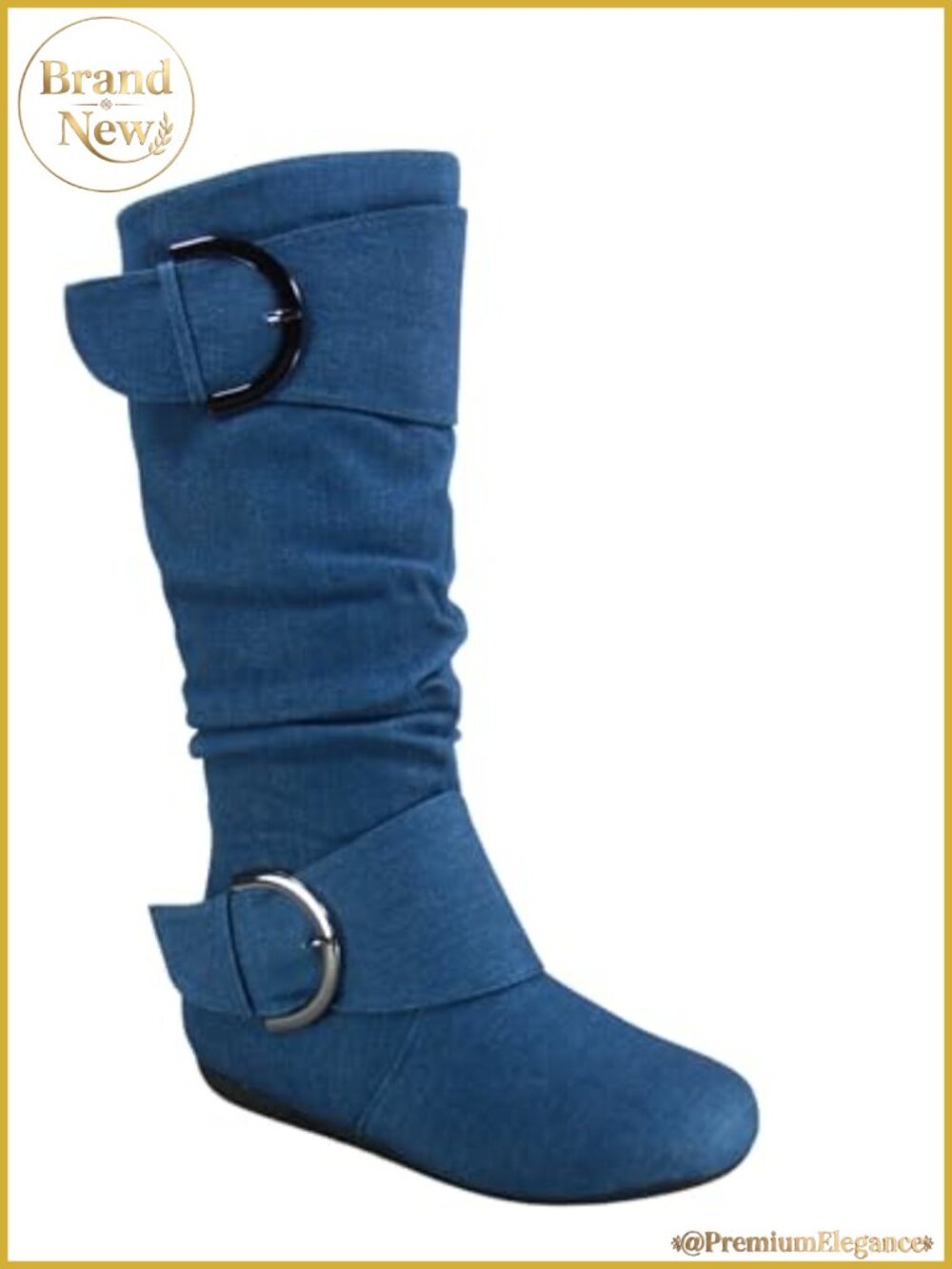 Faux Suede Mid-Calf Slouchy Boots Closed Round Toe Flat Heel Buckle Zip